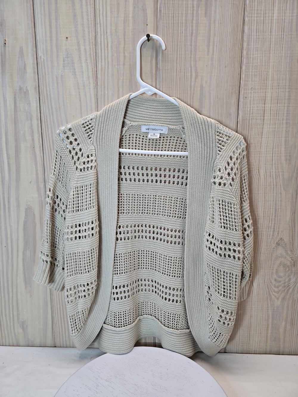 Liz Claiborne Beige Open-Weave Shrug